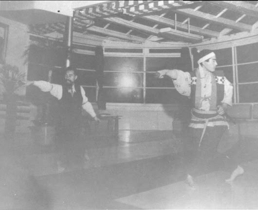 Sugino Sensei instructing actor Mifune Toshiro during the filming of Miyamoto Musashi: Duel at Ichijoji Temple (1955)